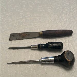 Set of 3 Vintage Hand Tools with Black Wooden Handles